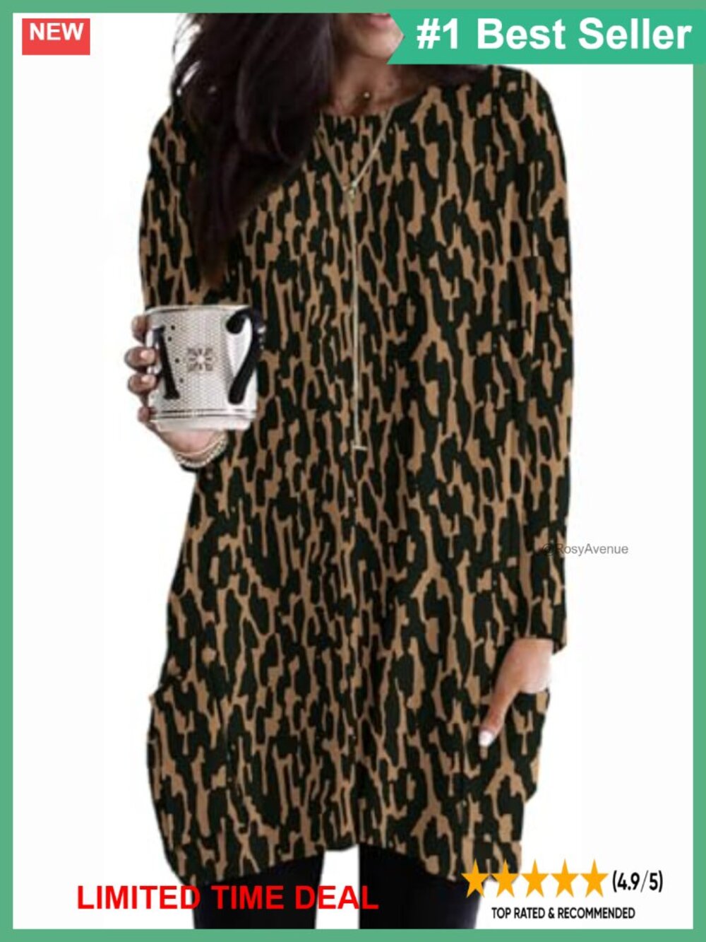 Womens Long Sleeve Tunic Top with Pockets Oversized Loose Fit Leggings Tee